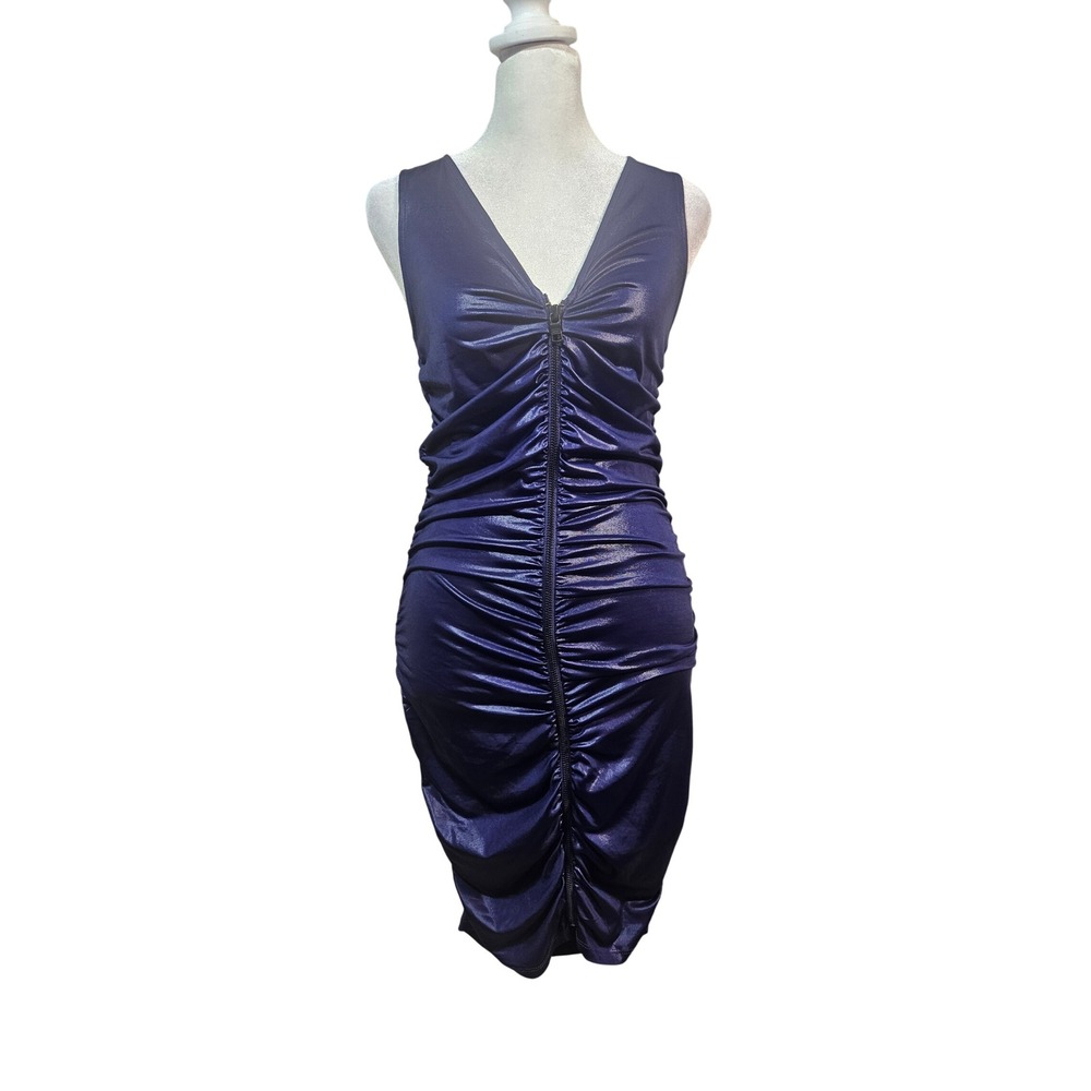 Armani Exchange Womens purp Blue Metallic Ruched Zip Front Bodycon Dress S